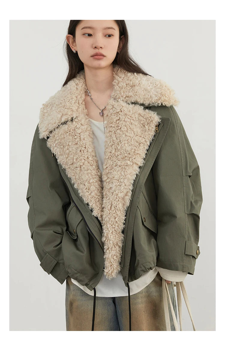CHIC VEN Women's Cotton Motorcycle Jacket - Loose Casual Autumn Winter