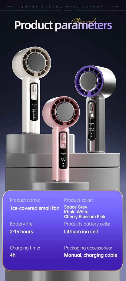 Outdoor Portable Mini Fan Handheld Fan with LED Display Semiconductor Refrigeration 100 Wind Speeds USB Rechargeable Battery Fan