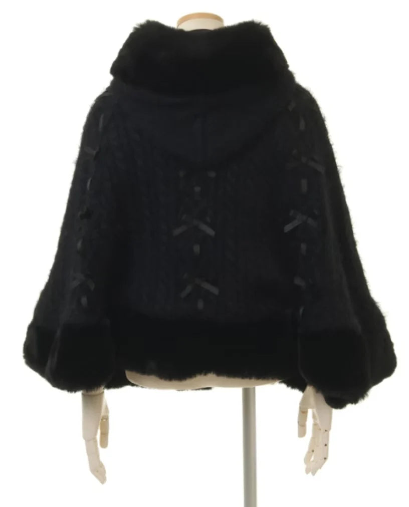 Godivana Lolita Faux Rabbit Fur Cape with Batwing Sleeves