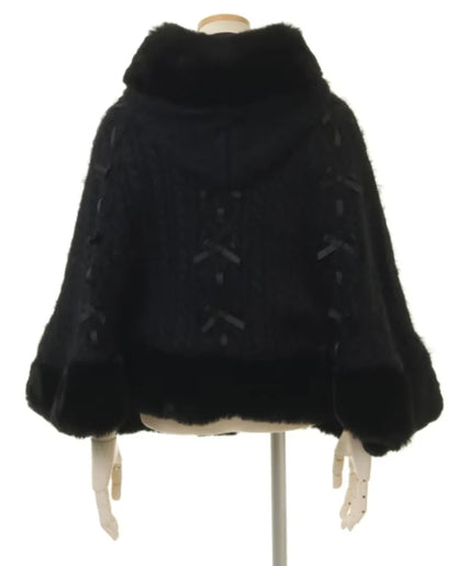 Godivana Lolita Faux Rabbit Fur Cape, Batwing Sleeve Hooded Jacket