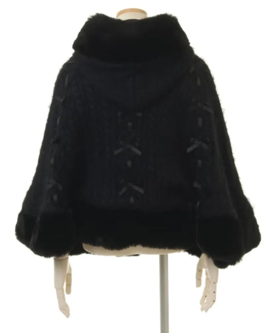 Godivana Lolita Faux Rabbit Fur Cape, Batwing Sleeve Hooded Jacket