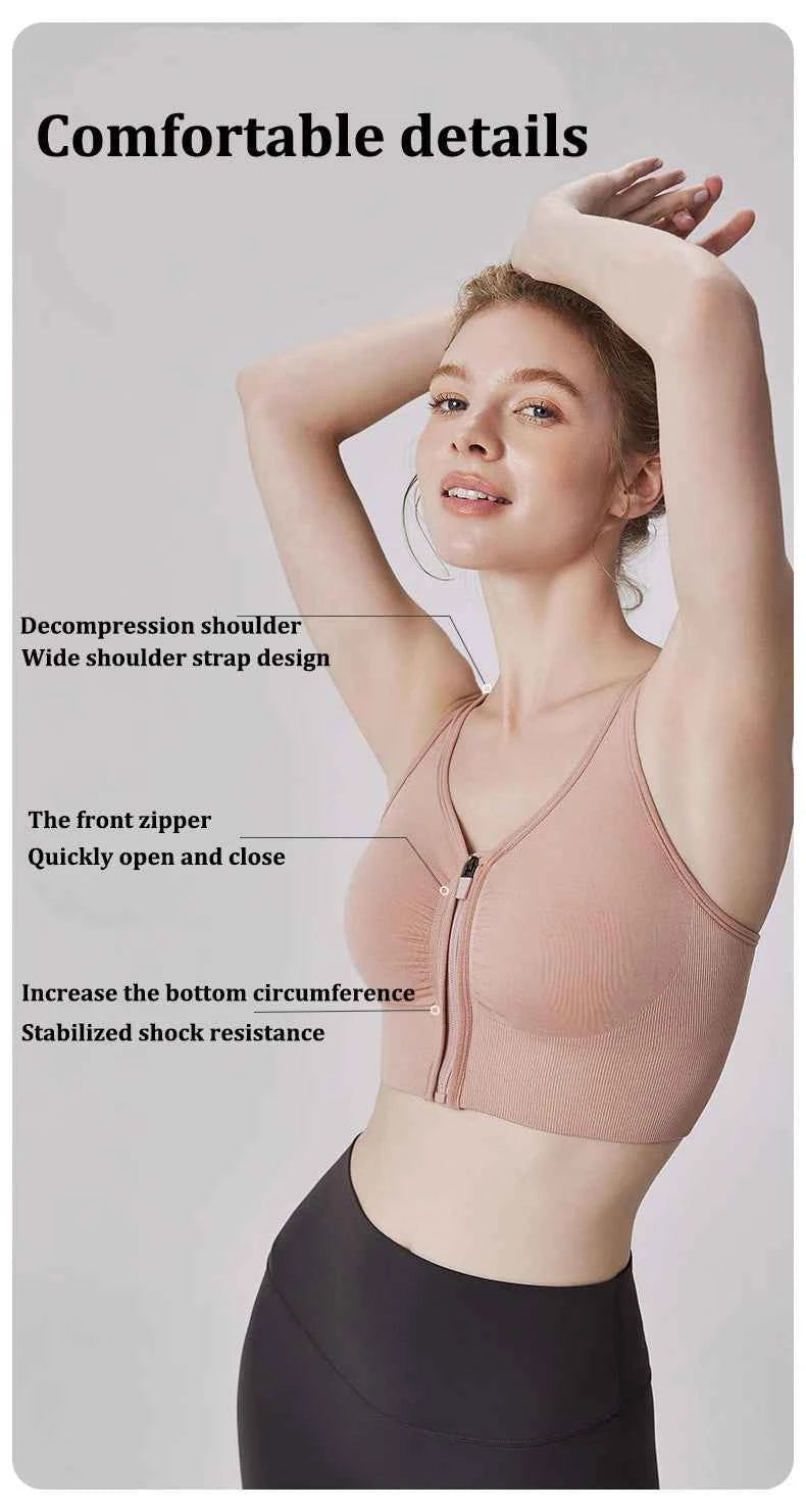 CZGUKE Women's zipper sports bra vest plus size shock resistant bra women's yoga running fitness bra women's underwear