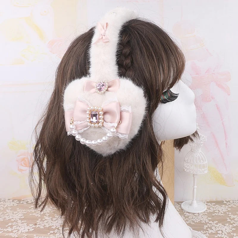 Sweet Mine Rhinestone Love Bow Earmuffs - Lolita Style