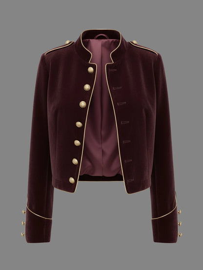 Modigirl Women's Velvet Wine Red Jackets 2025 Autumn Winter Coat Long Sleeves Stand Collar Buttoned Casual Outerwear for Woman
