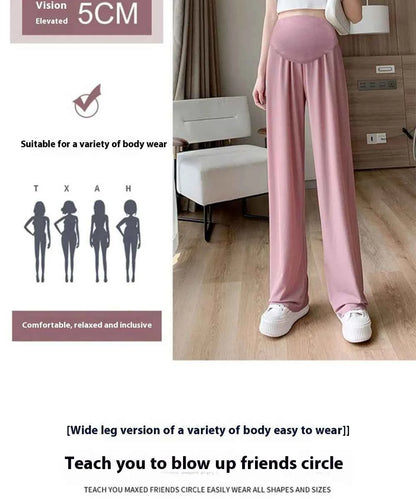 Summer Women's Maternity with Pockets Large Size Maternity Trousers Outside Wearing Thin Section of Ice Silk Draped Wide-Legged