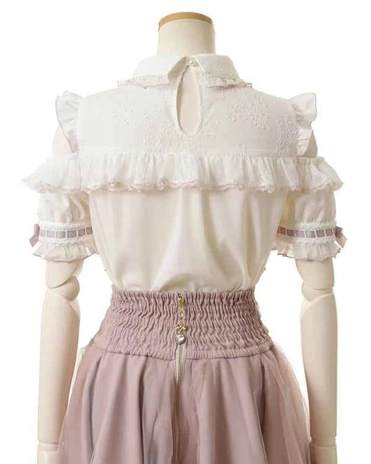 Japanese Mine Off-Shoulder Pearl Collar Cute Sweet Big Bow Shirt Skirt Outfit Women Summer New Lolita Short-Sleeved Shirt Skirts