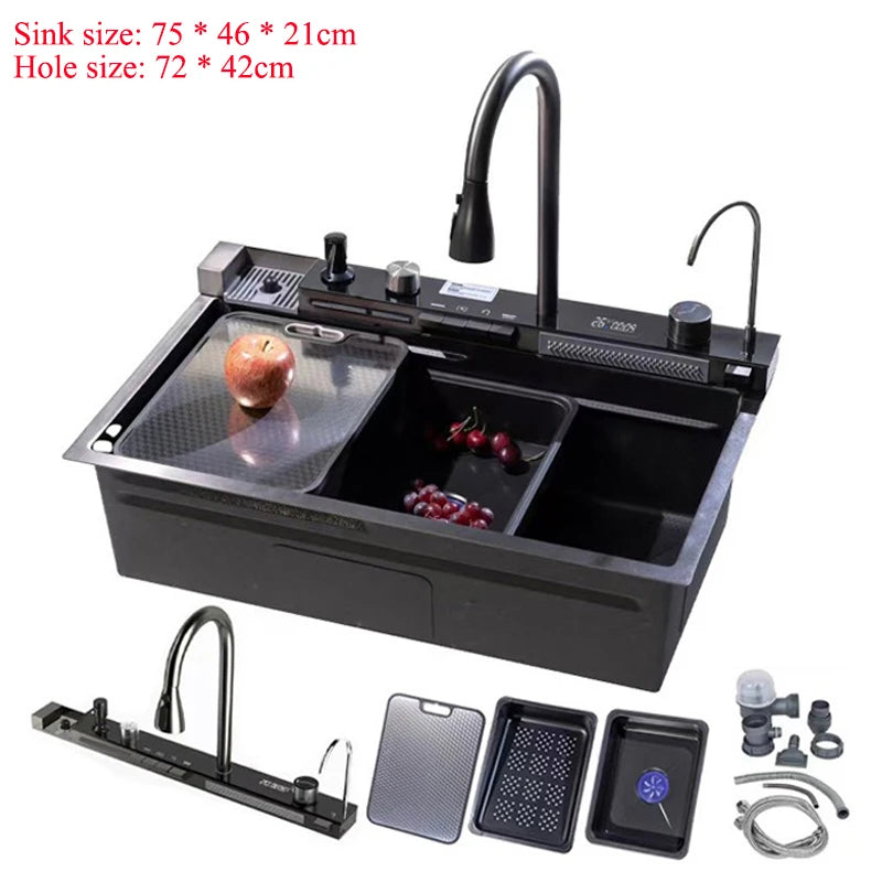 Nekjcag 304 Stainless Steel Single Bowl Sink with Waterfall Faucet