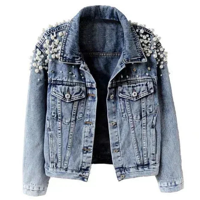 Pearl Denim Coat Women Cotton Spring Autumn Ropa Cardigan Jeans Punk Gothic Bomber Jacket Windbreaker Y2k Women Jackets Korean SS69 26.69 Blue / XXXL