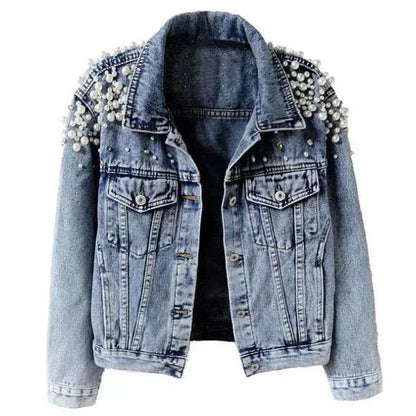 Pearl Denim Coat Women Cotton Spring Autumn Ropa Cardigan Jeans Punk Gothic Bomber Jacket Windbreaker Y2k Women Jackets Korean SS69 26.69 Blue / XXXL