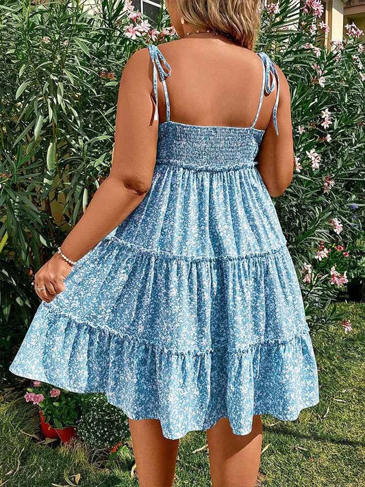 Plus Size 2025 Summer New Women's Halter Backless Hollow Out Short Sleeve Dress Bohemian Mini Floral Dress Best of Summer