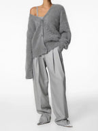 Women's V-Neck Cardigan Sweater Coat - Solid Knit, Single Breasted
