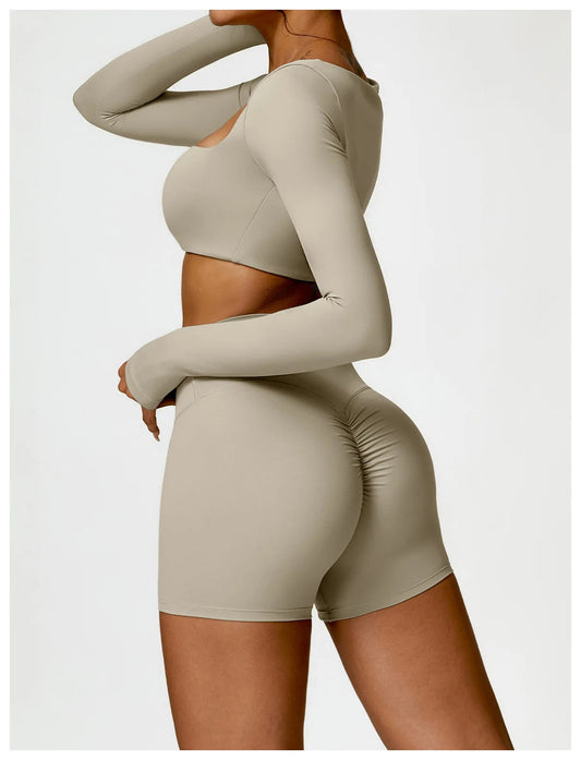 2PCS Yoga Suit Sports Set Women Quick-Drying Gym Set Women Tracksuit Running Workout Long Sleeve Sports Shirt Yoga Clothing SS69