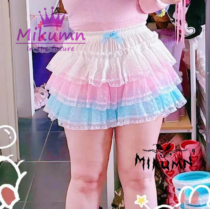 Mikumn Harajuku Sweet Lace Shorts Skirts Y2k Japanese Lolita Kawaii JK Ruffles Bloomers Women Elastic Waist Safety Short Pants SS69