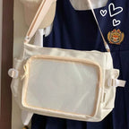 Women Ita Bag Japanese Style Shoulder Purse with Clear Window Cartoon Book Bag Multi-pockets Adjustable Strap Trendy Outdoor Bag