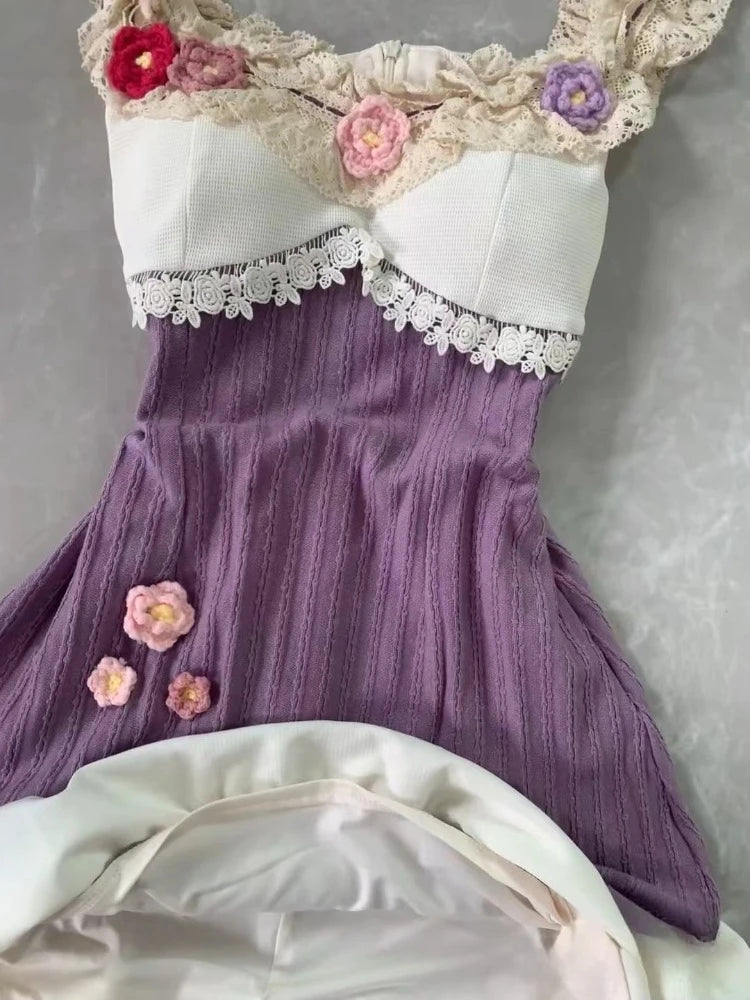 Summer French Sweet Dress Women Elegant Vintage Decal Design Slim Mini Dresses Vacation Bohemia Beach Style Mini Dress Chic New SS69