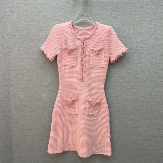 Spring/summer new Y2K high quality wool blend knit skirt Fashion commute front pocket fashion workwear knee length A-line skirt - SS69 