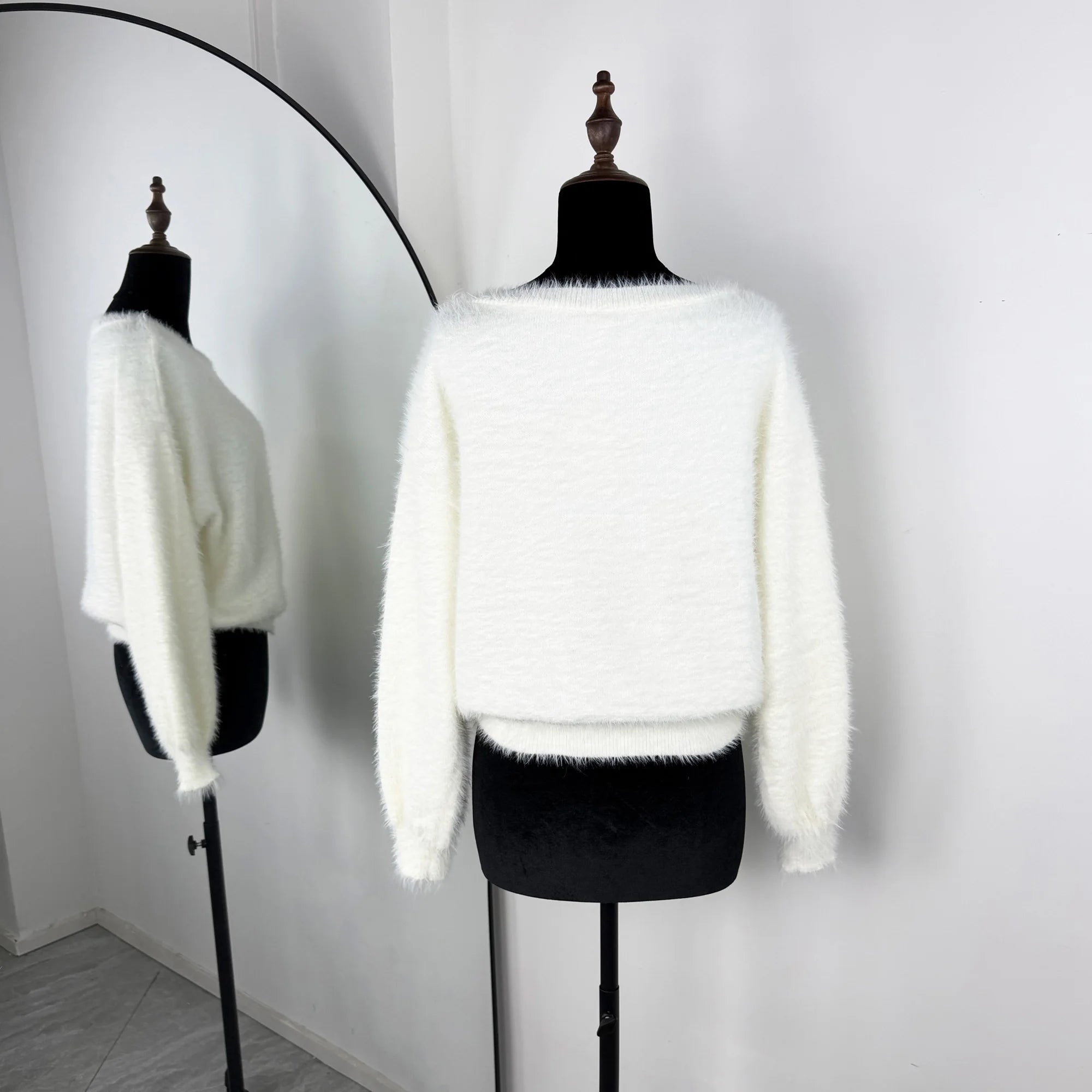 Talenza Women's Plush Pullover Fashion Solid Loose High Street Sweaters Vintage Chic Strapless Autumn Casual Female Pullovers