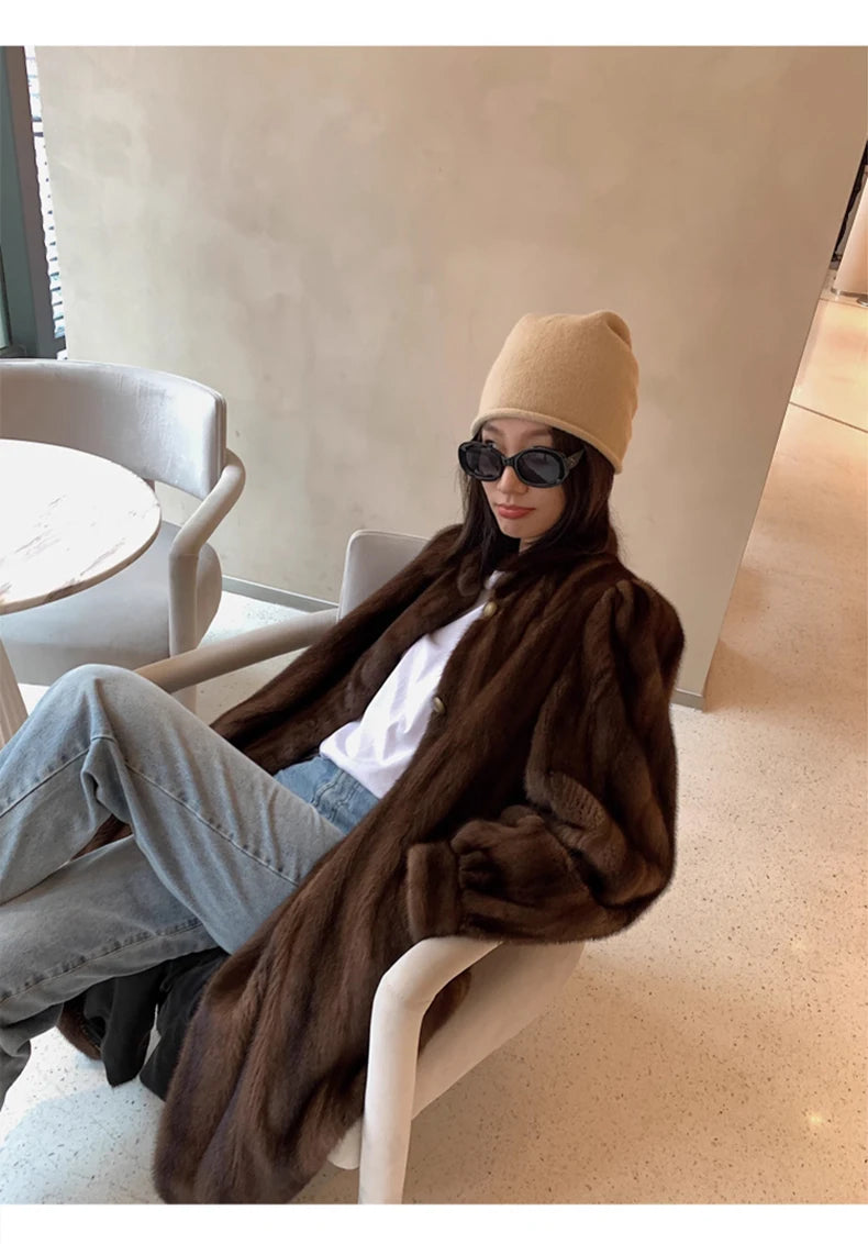 Lautaro Women's Long Faux Mink Fur Coat - Thick Warm Winter Overcoat