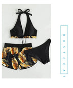 Women 2024 New Bikinis 6 Colors Sexy Halter Bikini 3 Piece Set Leafs Print High Waisted Swimsuit Beach Bathing Suit Size S-XXL SS69