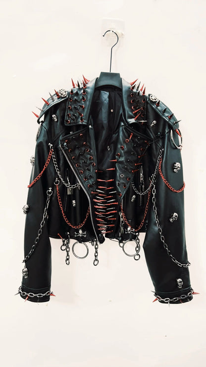 vintage Leather jacket Gothic Leather jacket Punk Leather jacketoversizeLeather jacket Rivet Leather jacket skull Leather jacket SS69