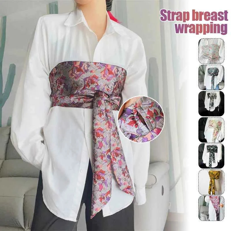Traditional Japanese Kimono Yukata Obi Belt Crane Floral Printed Haori Belt Brocade Jacquard Waistband Shirt  Decor Accessories
