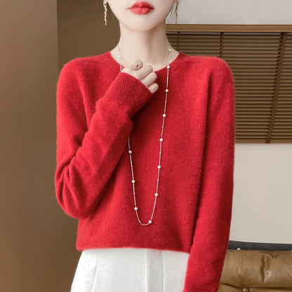 Addonee Women's 100% Merino Wool O-Neck Pullover Sweater - Heavyweight Knit
