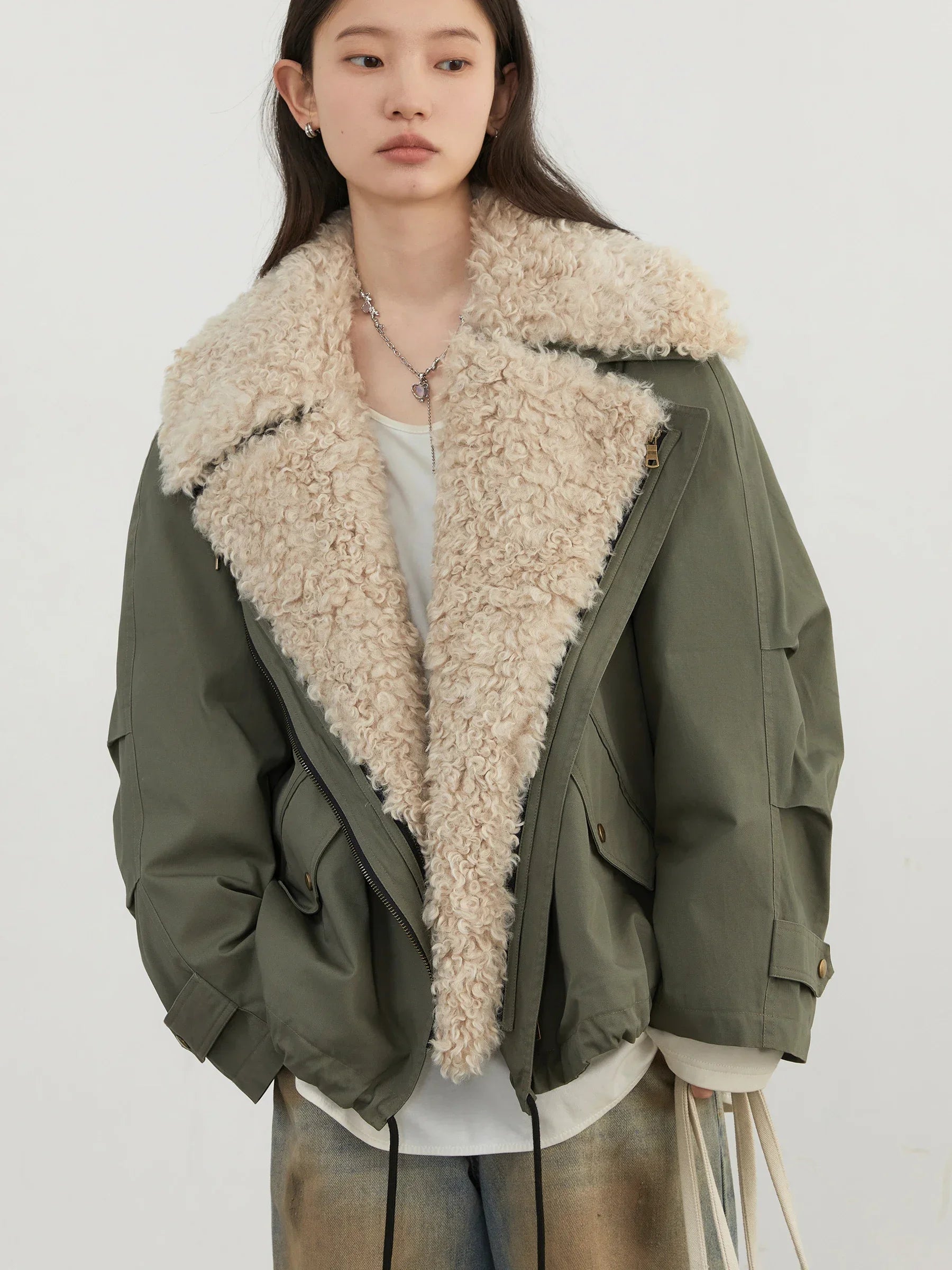 CHIC VEN Women's Cotton Motorcycle Jacket - Loose Casual Autumn Winter
