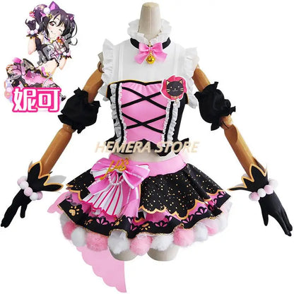 In Stock Anime LoveLive Cat Twin Tail Arcade Game 9 Characters Cosplay Costume Tojo Nozomi Nico Honoka Umi Rin Maki Eli Full Set - SS69