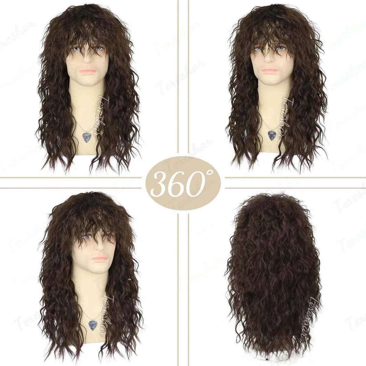 Synthetic Men’s 80s Brown Mullet Wigs Male Hair Punk Metal Rocker Wig,Eddie Costume Wig for Halloween Party Use,Multi-colore wig