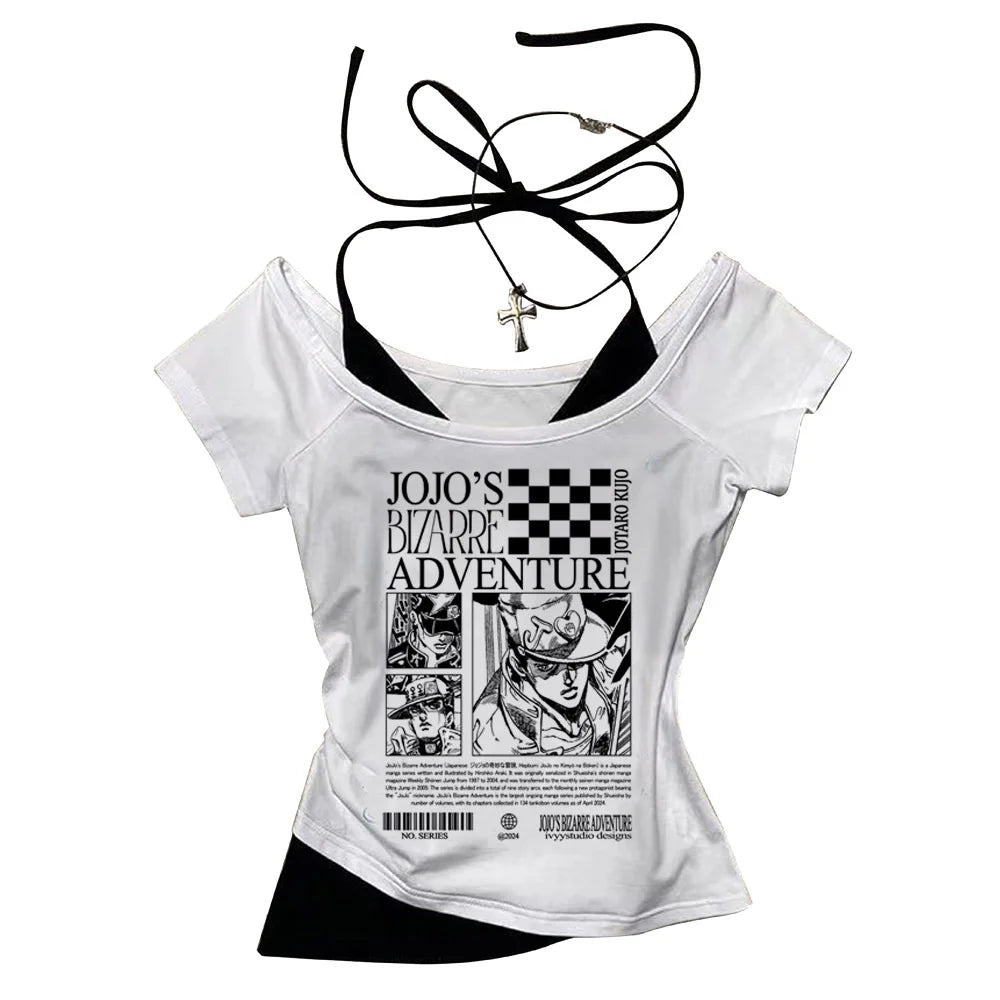 Jojo Bizarre Adventure crop top Aesthetic babydoll Streetwear shoujo girl style Fairy vintage  cropped harajuku woman t-shirt
