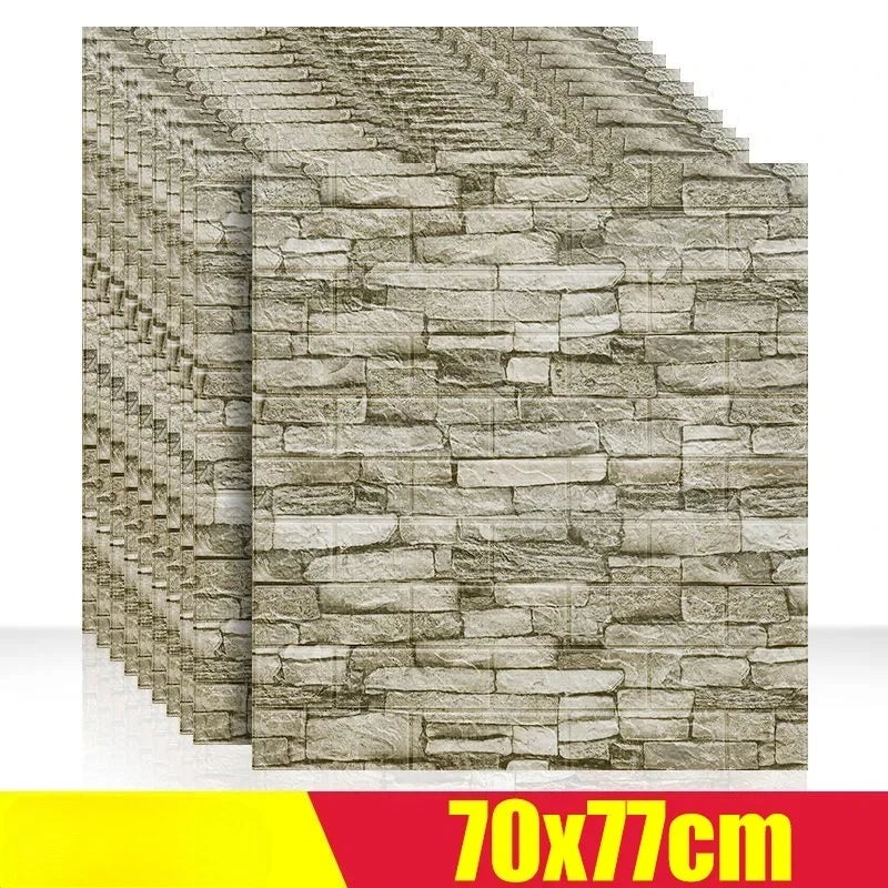 3D Foam Brick Wall Stickers, Waterproof Peel & Stick Panels 70x77cm
