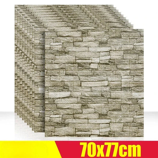 DZQ 3D Foam Brick Wall Stickers, Waterproof Self-Adhesive Wall Panels 70x77cm