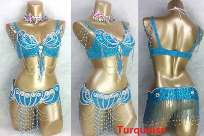 Sexy belly dance BRA+belt 2piece/ set costume set hot girl stage dance show clothing party evening event wear
