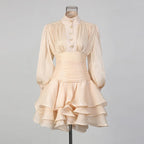TWOTWINSTYLE Solid Spliced Ruffles Dress Female Stand Collar Long Sleeve Loose French Elegant Women's Dresses Autumn Fashion New
