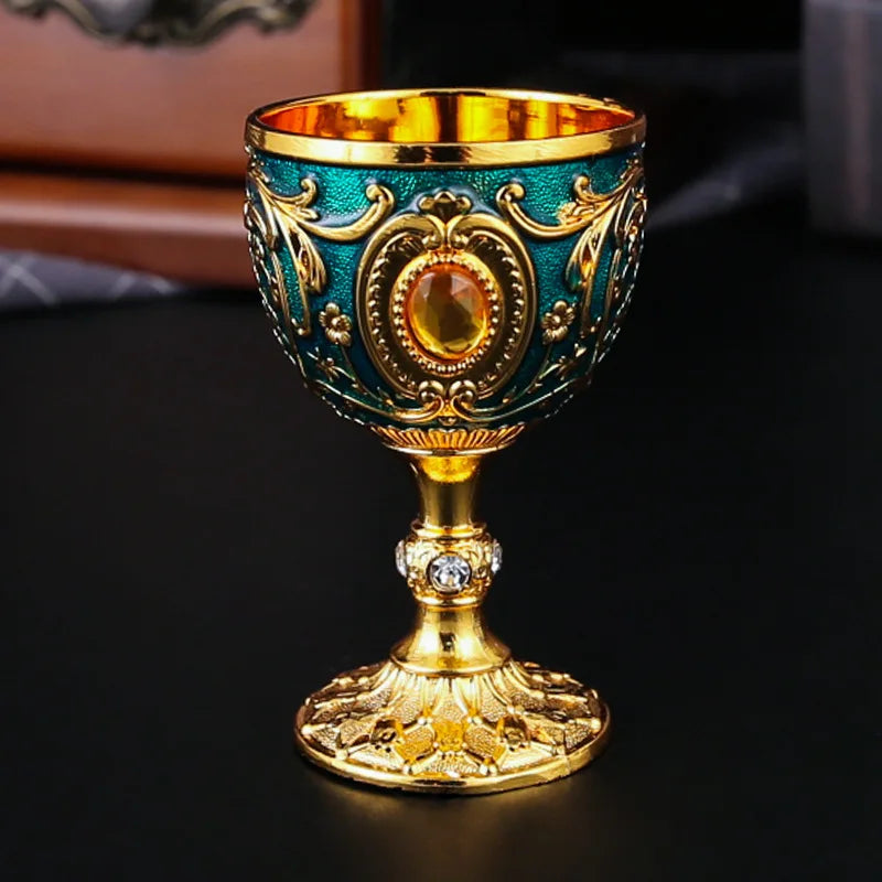 Vintage Medieval Hand-Engraved Metal Wine Goblet