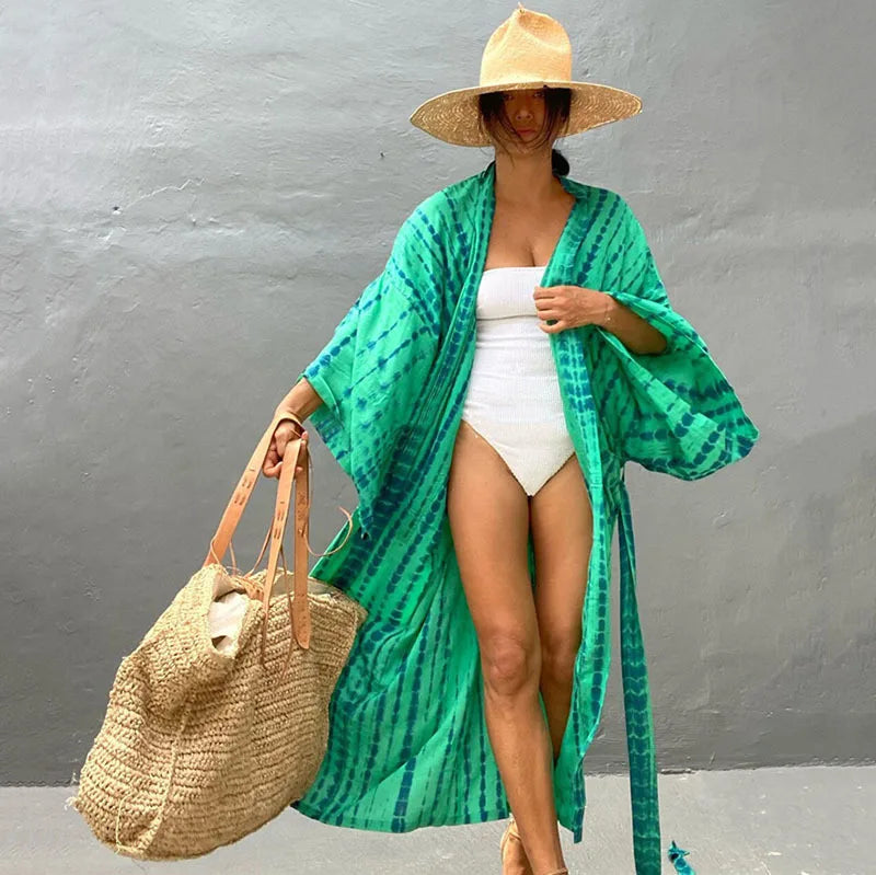 Tie Dye Kimono Swimsuit Cover-Up for Women - Flowy Rayon Beach Dress