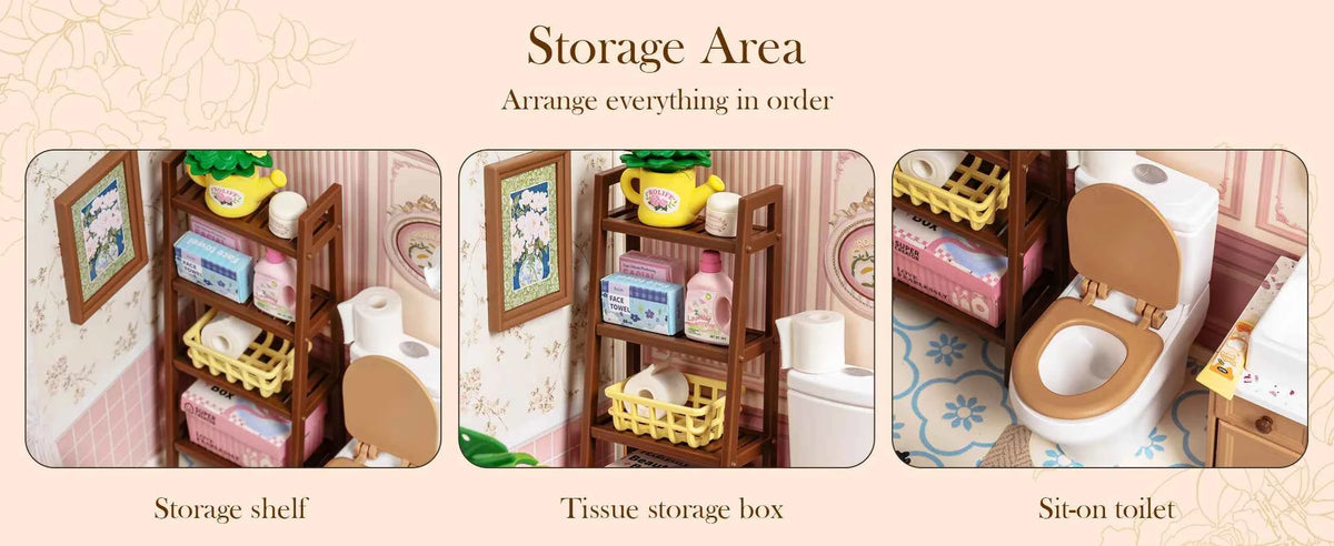 ROBOTIME DIY Miniature House Kit, Dollhouse Model Building Kit Birthday Creative Gifts for Adults, Kids (Pop Bubble Bathroom)