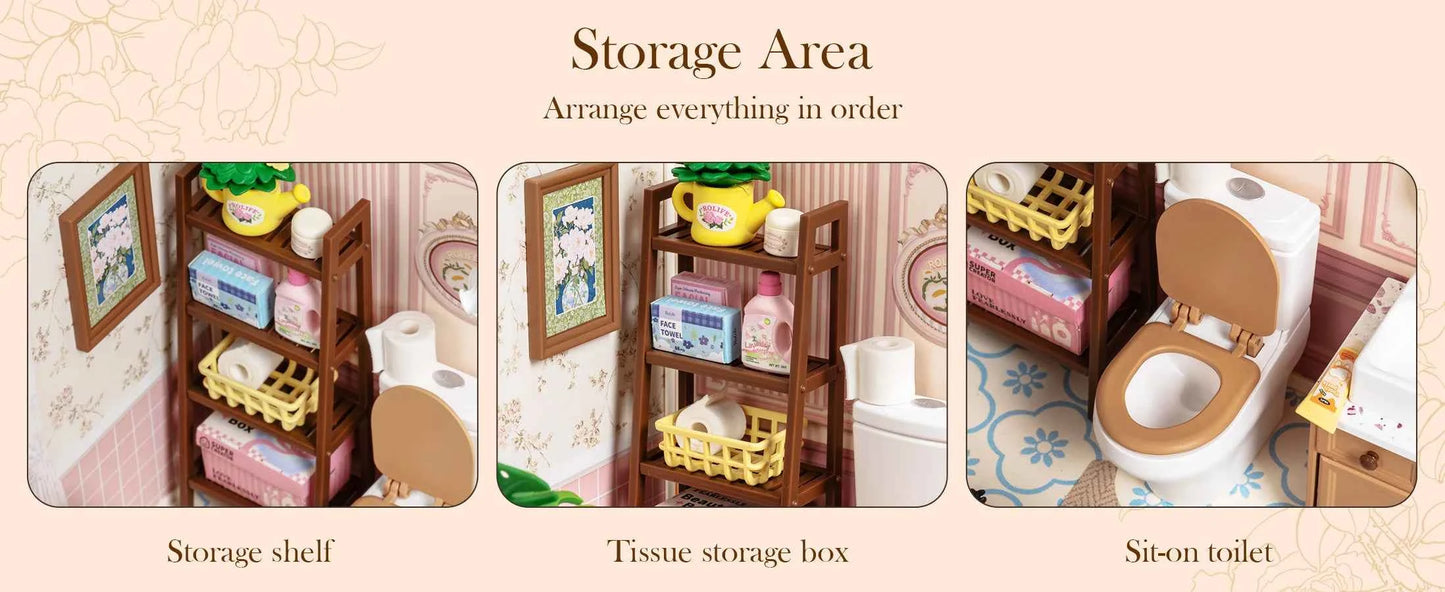 ROBOTIME DIY Miniature House Kit, Dollhouse Model Building Kit Birthday Creative Gifts for Adults, Kids (Pop Bubble Bathroom)