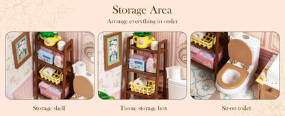 ROBOTIME DIY Miniature House Kit, Dollhouse Model Building Kit Birthday Creative Gifts for Adults, Kids (Pop Bubble Bathroom)