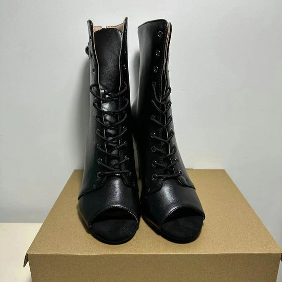 Women's Black Peep-Toe High Heel Stilettos Size 46 New Fashion Brand Party Boots for Ballroom Latin Jazz Dance Sexy Party Shoes SS69