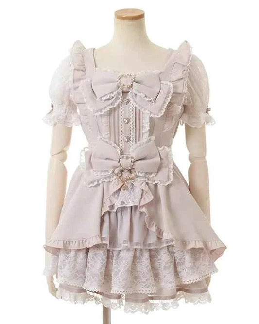 Liz New Japanese Lolita Princess Dress Set Spring Summer Big Bow Spring Summer Short Sleeve Slim Sweet Dress and Shorts Set