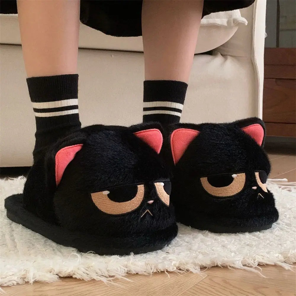 New Adorable Kitty Claw Slippers Women's Home Shoes Non Slip Furry Mules Female Fashion Warm Fluffy Slides Outdoor Cat Slippers