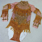 Custom rhinestones bodysuit tassels women Celebrate stage Team pole dance club party fashion leotard clothing