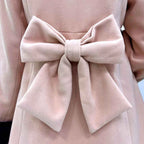 Japanese Sweet Winter Woolen Coat Lolita Style Cute Big Bow Fungus Edge Long Sleeve Slim Kawaii Girls Women Elegant Overcoat