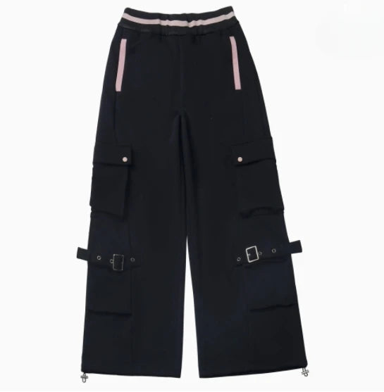 Pink and Black Splicing Color Hooded Baseball Jacket Casual Pant Sets 2025 Spring and Autumn Sweet Cool Girl Students Outfits SS69 66.69 pant / S