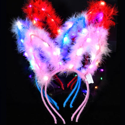 10/20/30 pcs Led Glow Cat Bunny Ear Horn Hairbands Light Up Flash Headband Women Girl LED Neon Birthday Wedding Party Supplies
