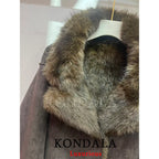 KONDALA Women's Chocolate Brown Leather Jacket with Fur Trim