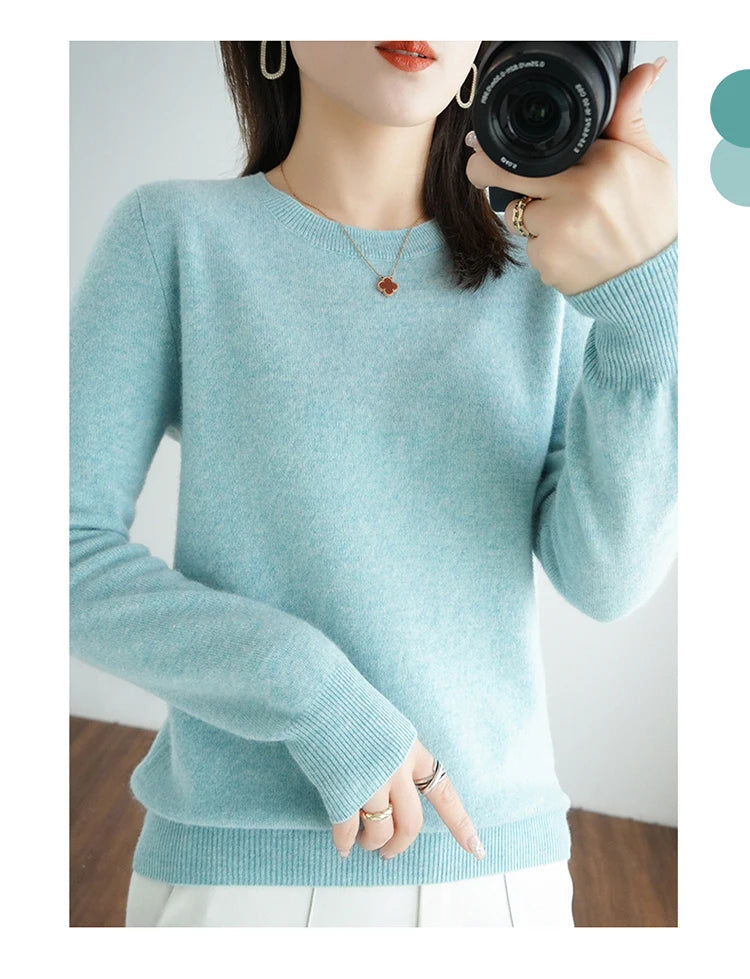 Autumn And Winter Cashmere Sweater Women's Crew Neck Pullover Casual Knitted Top Women's Short Undercoat Fashion 18 Colors SS69