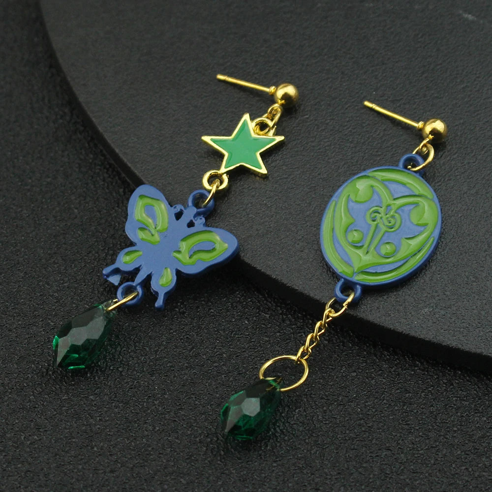 Anime JoJo Bizarre Adventure Drop Earrings Cosplay Props JOJO Kakyoin Noriaki Butterfly Cherry Earrings Ear Clip Jewelry Gift