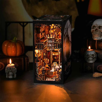 Book Nook Kit Dark Family DIY Wooden Puzzle Gothic style Halloween Bookshelf Dollhouse Model Bookend Building Home Decoration